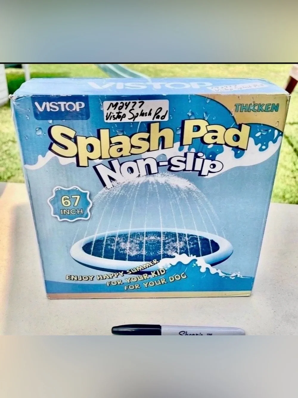 Splash Pad VISTOP Non-Slip Splash Pad for Kids and Dog, Thicken Sprinkler Pool S